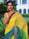 Banarasee Handloom Pure Linen Shine Saree-Multicolor