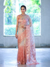 Banarasee Dual Color Organza Saree With Zari Jaal Design-Silver & Peach