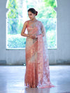 Banarasee Dual Color Organza Saree With Zari Jaal Design-Silver & Peach