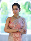 Banarasee Dual Color Organza Saree With Zari Jaal Design-Silver & Peach