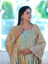 Banarasee Cotton Silk Zari Work Salwar Kameez Fabric With Jaal Design Dupatta Set-Pastel Green & Gold