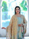 Banarasee Cotton Silk Zari Work Salwar Kameez Fabric With Jaal Design Dupatta Set-Pastel Green & Gold