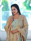 Banarasee Cotton Silk Zari Work Salwar Kameez Fabric With Jaal Design Dupatta Set-Pastel Green & Gold