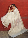 Banarasee Handloom Pure Cotton Silk Saree With Zari Jaal Design-Off White