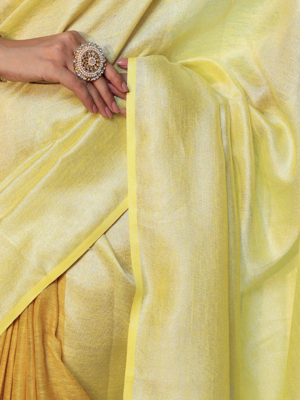 Banarasee Pure Linen Shine Saree-Yellow (Dual Tone)