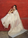 Banarasee Handloom Pure Cotton Silk Saree With Zari Jaal Design-Off White