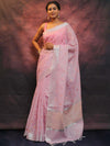 Banarasee Handwoven Zari Border Tissue Saree With Embroidered Floral Buta-Pink