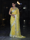 Banarasee Pure Chiffon Saree With Silver Zari Buta Work & Border-Light Yellow