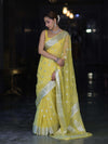 Banarasee Pure Chiffon Saree With Silver Zari Buta Work & Border-Light Yellow