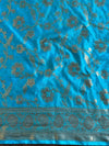 Banarasee Handwoven Semi Silk Plain Saree With Zari Contrast Border-Yellow & Blue