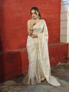 Banarasee Handloom Pure Cotton Silk Saree With Zari Jaal Design-Off White