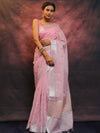 Banarasee Handwoven Zari Border Tissue Saree With Embroidered Floral Buta-Pink