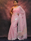Banarasee Handwoven Zari Border Tissue Saree With Embroidered Floral Buta-Pink