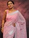 Banarasee Handwoven Zari Border Tissue Saree With Embroidered Floral Buta-Pink