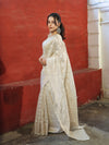 Banarasee Handloom Pure Cotton Silk Saree With Zari Jaal Design-Off White