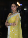 Banarasee Pure Chiffon Saree With Silver Zari Buta Work & Border-Light Yellow