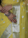 Banarasee Pure Chiffon Saree With Silver Zari Buta Work & Border-Light Yellow