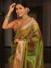 Banarasee Handwoven Shaded Tissue Saree-Green