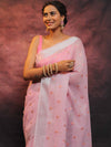 Banarasee Handwoven Zari Border Tissue Saree With Embroidered Floral Buta-Pink