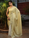 Banarasee Pure Linen Shine Saree-Cream & White