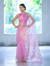 Banarasee Organza Mix Saree With Zari Work & Border-Onion Pink
