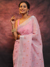 Banarasee Handwoven Zari Border Tissue Saree With Embroidered Floral Buta-Pink