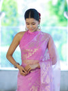 Banarasee Organza Mix Saree With Zari Work & Border-Onion Pink