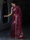 Banarasee Handloom Dual Tone Semi Silk Saree With Zari Border-Burgundy