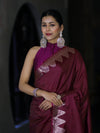 Banarasee Handloom Dual Tone Semi Silk Saree With Zari Border-Burgundy