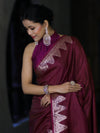 Banarasee Handloom Dual Tone Semi Silk Saree With Zari Border-Burgundy