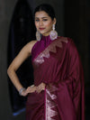 Banarasee Handloom Dual Tone Semi Silk Saree With Zari Border-Burgundy