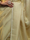 Banarasee Pure Linen Shine Saree-Cream & White