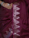 Banarasee Handloom Dual Tone Semi Silk Saree With Zari Border-Burgundy