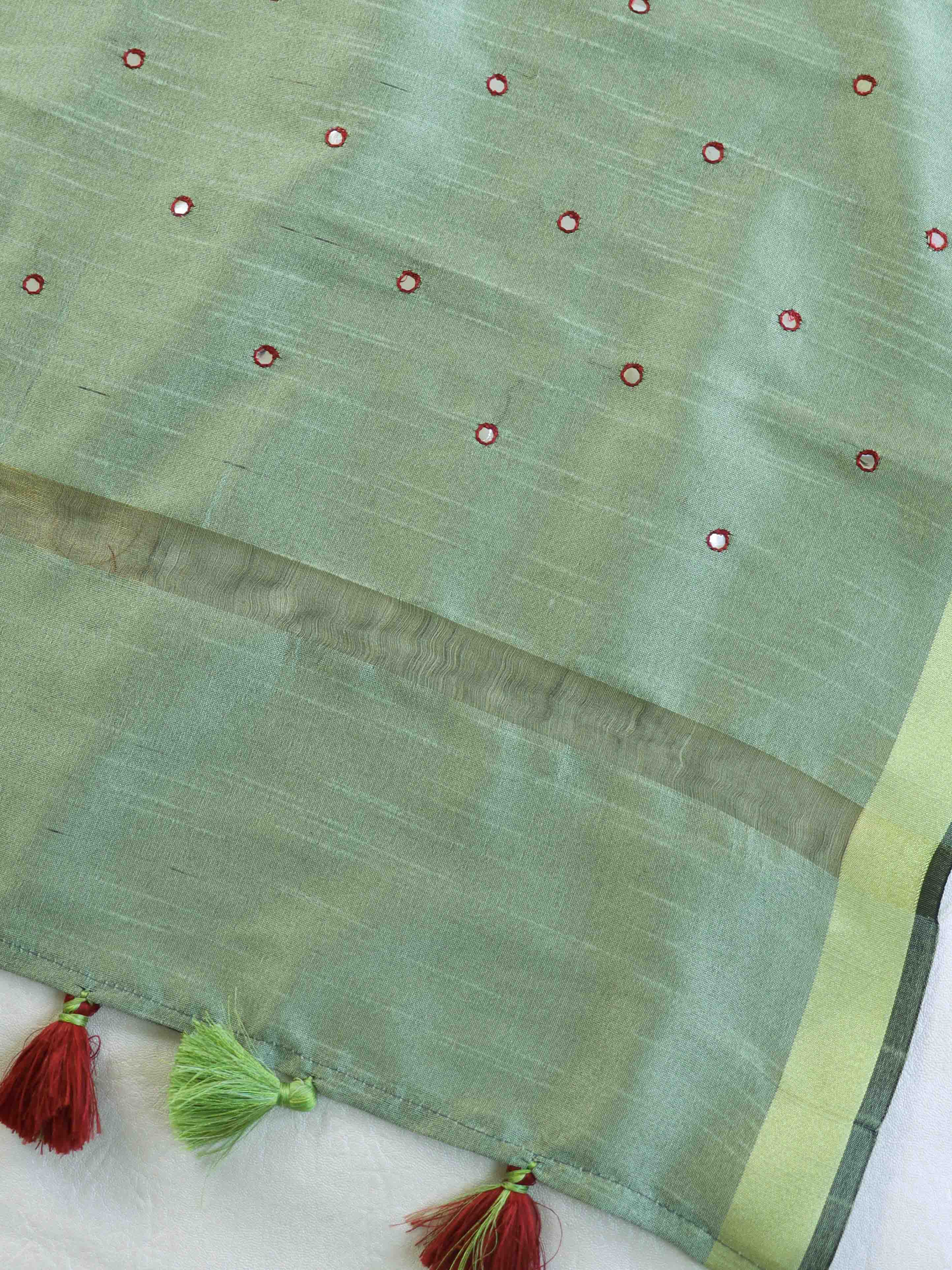 Banarasee Art Silk Dupatta With Hand-Embroidered Motifs-Green