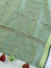 Banarasee Art Silk Dupatta With Hand-Embroidered Motifs-Green