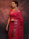 Banarasee Organza Floral Embroidery Sequin Work Saree-Pink