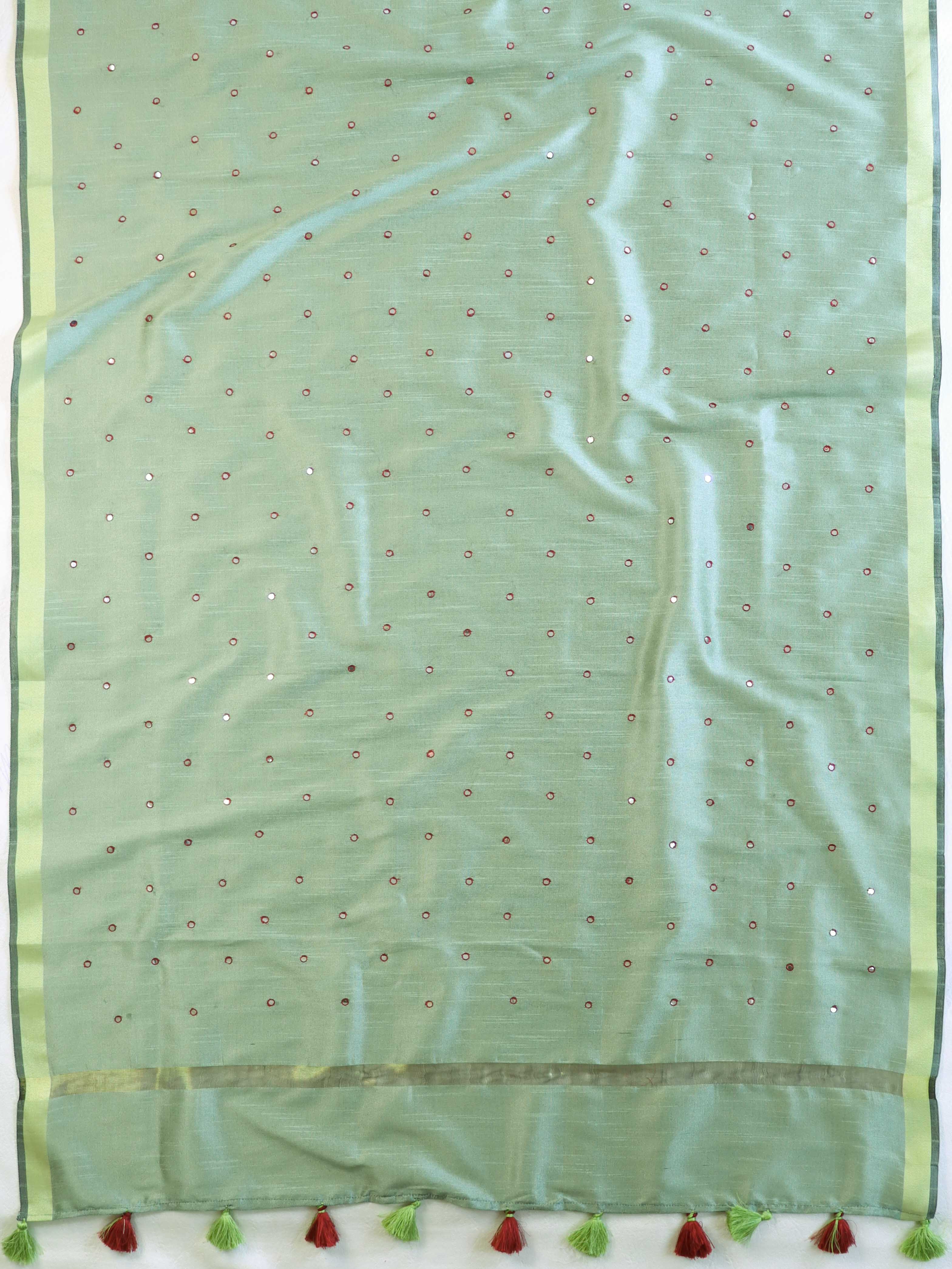 Banarasee Art Silk Dupatta With Hand-Embroidered Motifs-Green