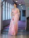 Banarasee Dual Color Organza Saree With Zari Jaal Design-Peachy Pink & Silver