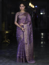 Banarasee Handwoven Georgette Saree With Antique Zari Buta Design & Floral Border-Mauve