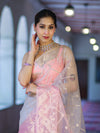 Banarasee Dual Color Organza Saree With Zari Jaal Design-Peachy Pink & Silver