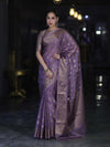 Banarasee Handwoven Georgette Saree With Antique Zari Buta Design & Floral Border-Mauve