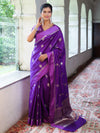Banarasee Pure Chiniya Silk Saree With Zari Buti Work & Satin Border-Violet
