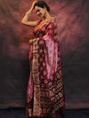 Banarasee Handwoven Semi Silk Bandhej Saree With Broad Zari Floral Border-Maroon & Pink
