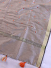 Banarasee Art Silk Dupatta With Hand-Embroidered Motifs-Grey