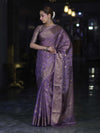 Banarasee Handwoven Georgette Saree With Antique Zari Buta Design & Floral Border-Mauve