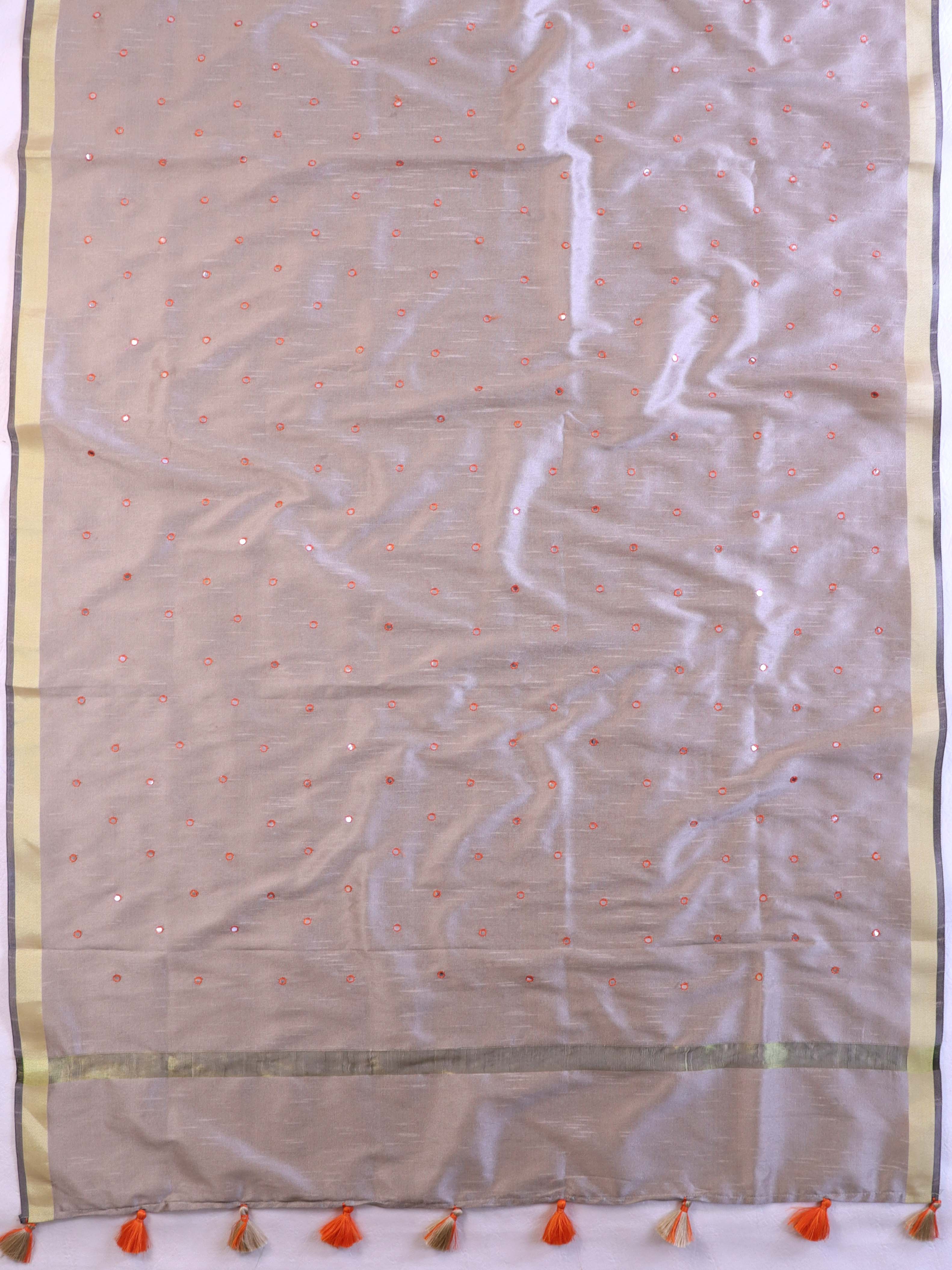 Banarasee Art Silk Dupatta With Hand-Embroidered Motifs-Grey