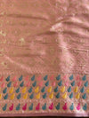 Banarasee Handwoven Semi Silk Plain Saree With Broad Zari & Meena Border-Pink