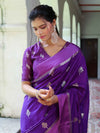 Banarasee Pure Chiniya Silk Saree With Zari Buti Work & Satin Border-Violet