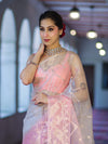 Banarasee Dual Color Organza Saree With Zari Jaal Design-Peachy Pink & Silver