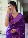 Banarasee Pure Chiniya Silk Saree With Zari Buti Work & Satin Border-Violet